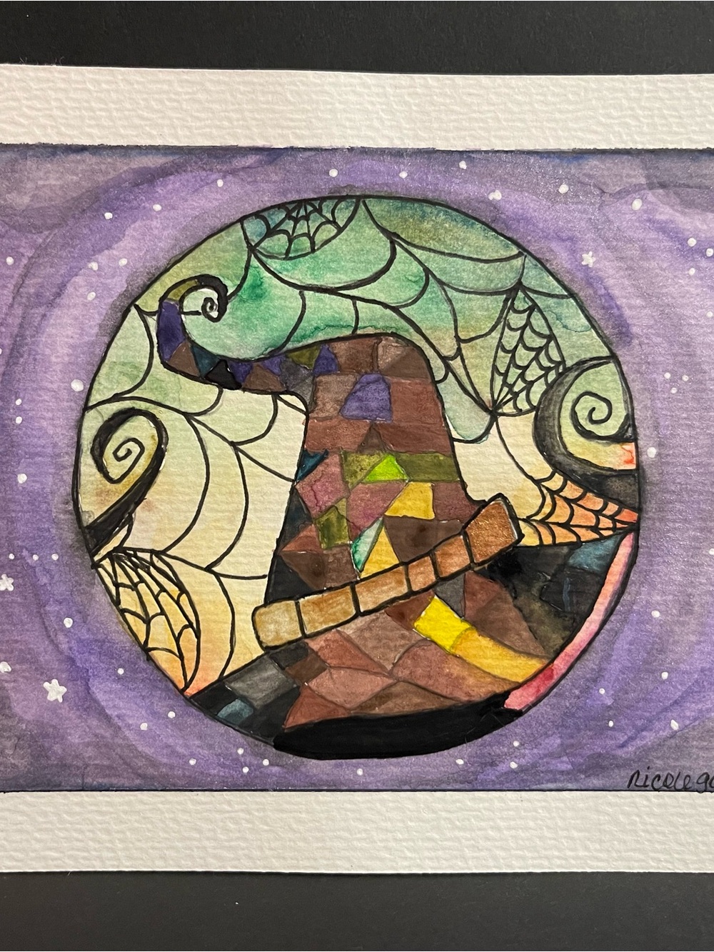 Patchwork & Potions Original 5x7 Witch Hat Watercolor Painting